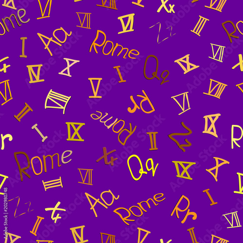 Seamless pattern with Roman numerals, letters and word Rome.
