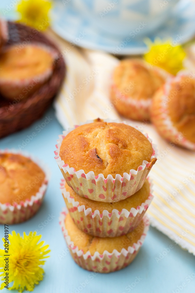 Sweet muffins with lemon and orange for tea