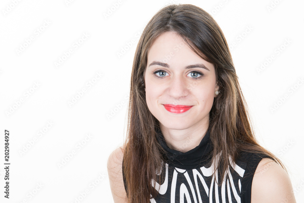 Beautiful woman face close up portrait young studio on white Beautiful woman face close up portrait young studio on white