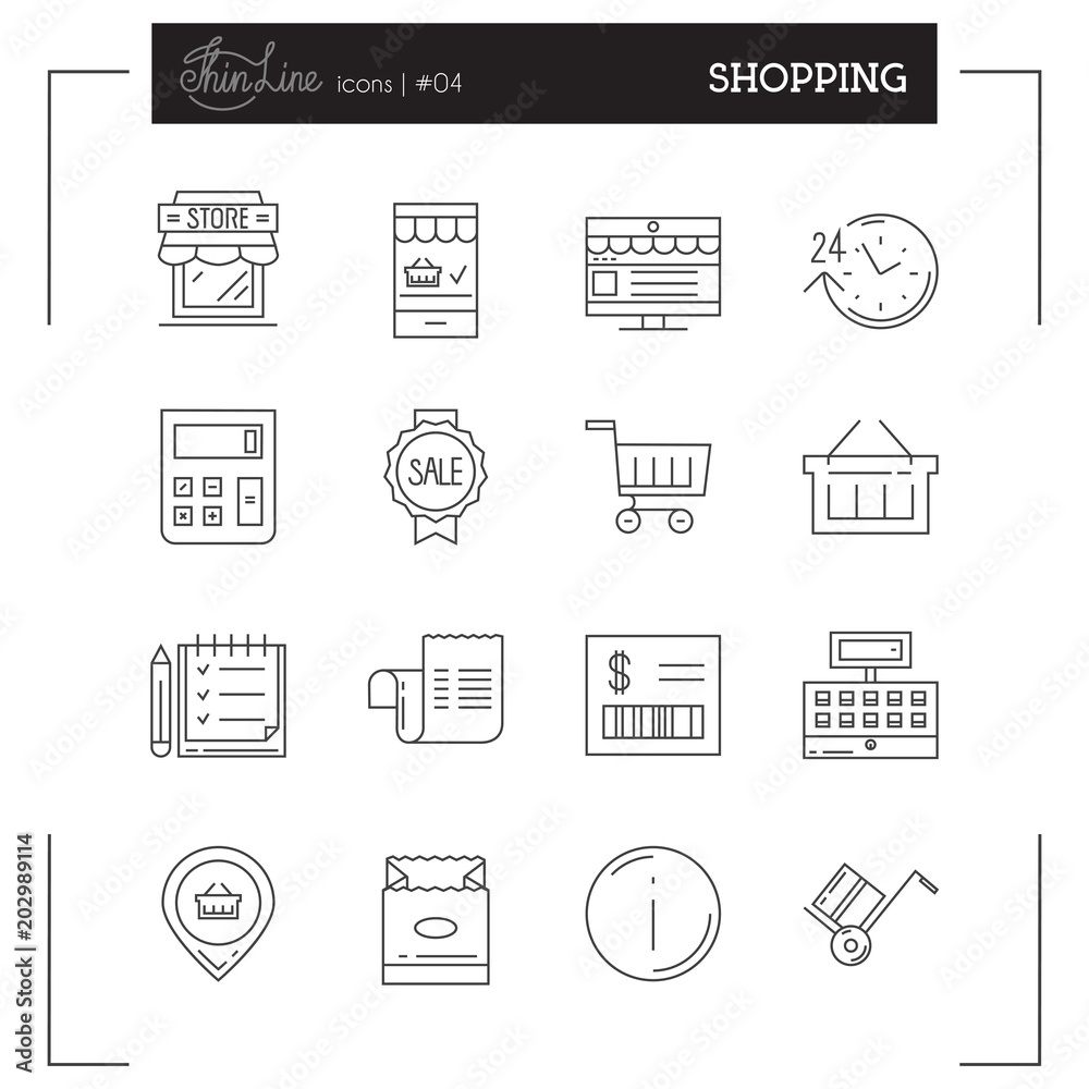 Shopping, Store and more thin line icons set, flat design, vector illustration. Shopping, Store and more thin line icons set, flat design, vector illustration.