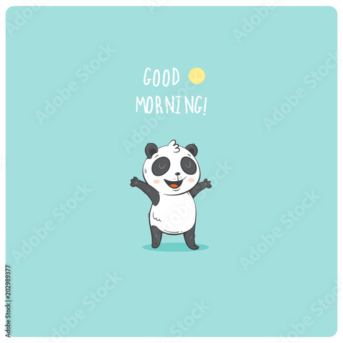 Card with cute cartoon panda. Children's illustration  with little animal. Vector contour colorful  image.