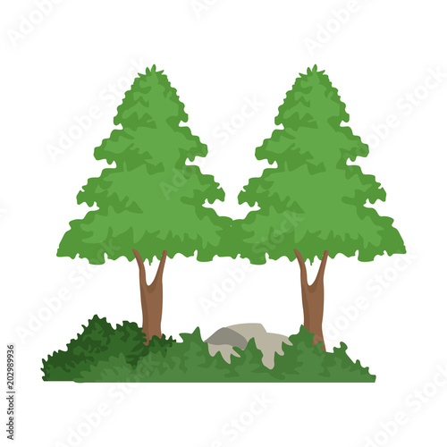 Trees with bushes and rocks vector illustration graphic design