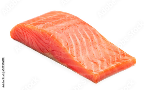 sinlge piece of smoked salmon steak isolated on white background
