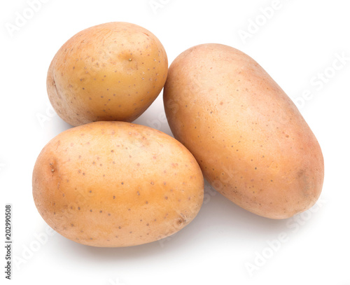 three ripe potatoes isolated on white background