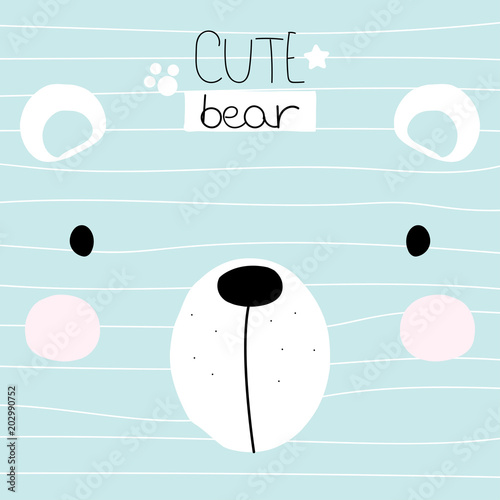 Cute little bear face with lettering. Childish print. Vector hand drawn illustration.