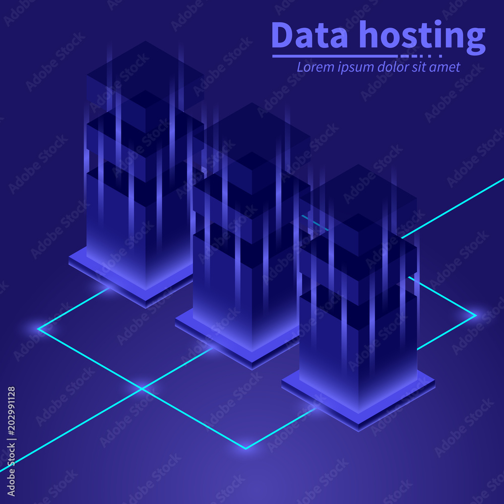 Set of isometric server racks vector illustration. 3d cloud servers icon.
