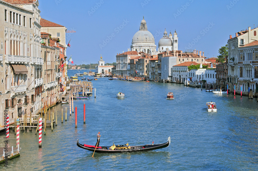 Gorgeous view of the Grand Canal and Basilica Santa Maria della Salute Venice Italy.