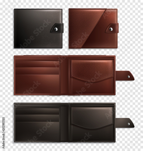 Realistic Wallet Transparent Icon Set