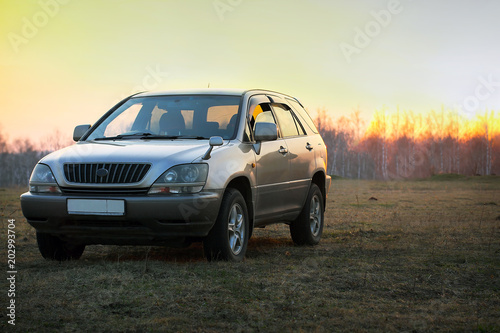 The offroad vehicle on the magnificent area