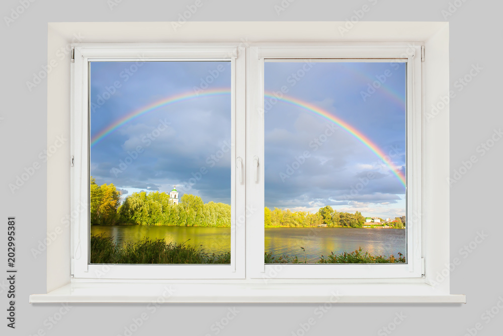 view from the window Rainbow over the river view from the window Rainbow over the river