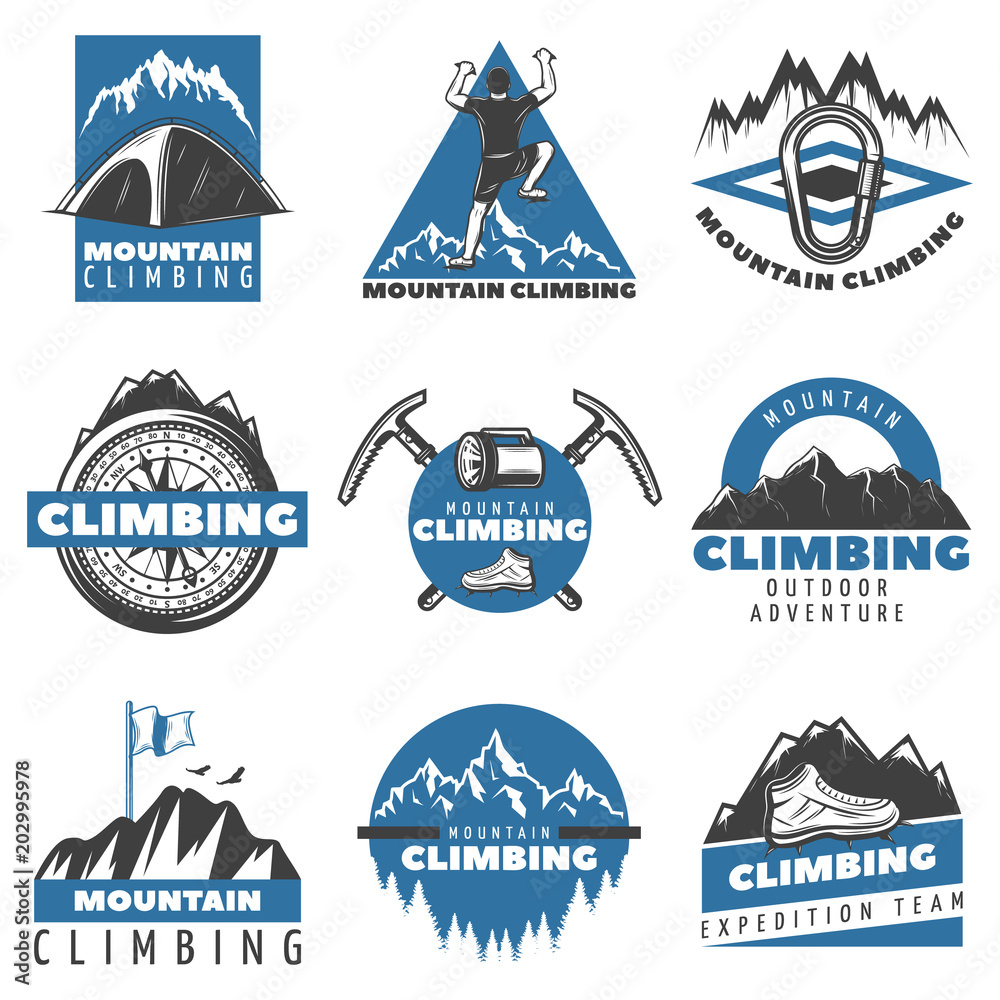 Fotografie Vintage Colored Mountain Climbing Labels Set
