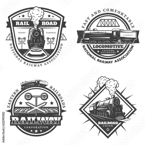 Vintage Monochrome Retro Train Emblems Set