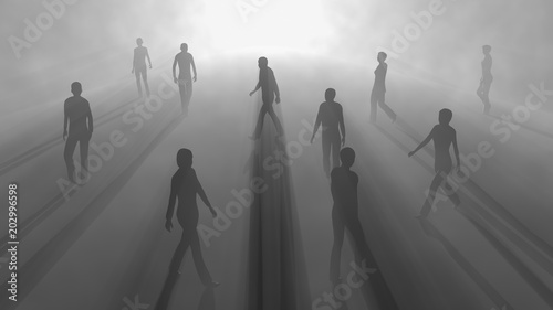 People walking in fog. 3d render