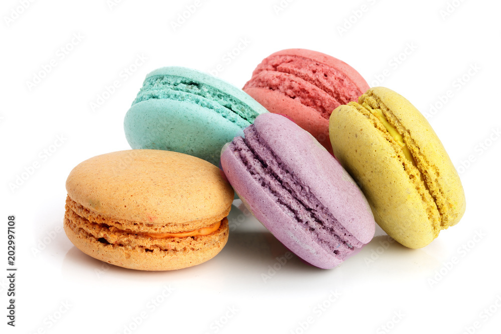 colorful macaroons isolated on white background closeup colorful macaroons isolated on white background closeup