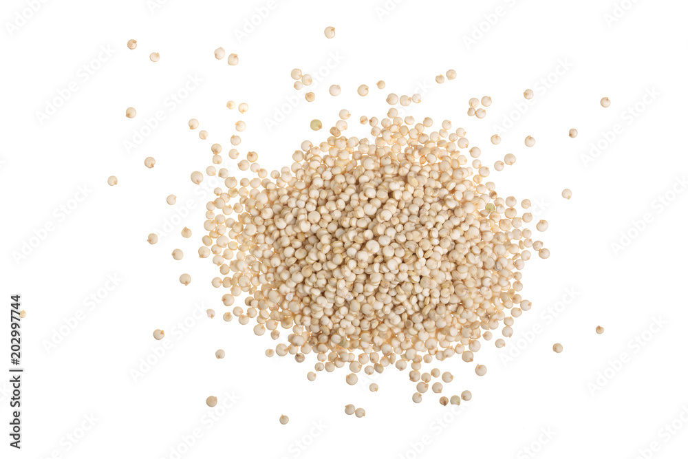 white quinoa seeds isolated on white background. Top view white quinoa seeds isolated on white background. Top view