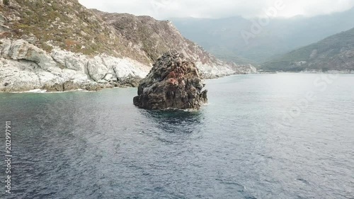 drone footage in corsica - 4k - Blue water - Road Mountain & Coast - Aerial view
