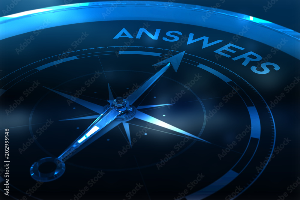 Compass pointing to answers against purple vignette Compass pointing to answers against purple vignette