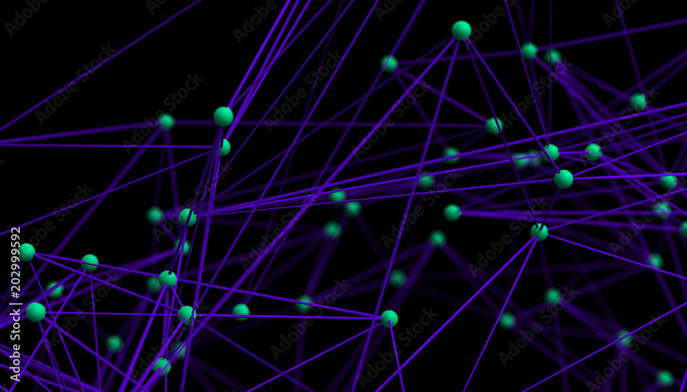Abstract 3d rendering of network concept. Modern background. Futuristic shape with spheres and lines. Design for poster, cover, branding, banner, placard. Abstract 3d rendering of network concept. Modern background. Futuristic shape with spheres and lines. Design for poster, cover, branding, banner, placard.