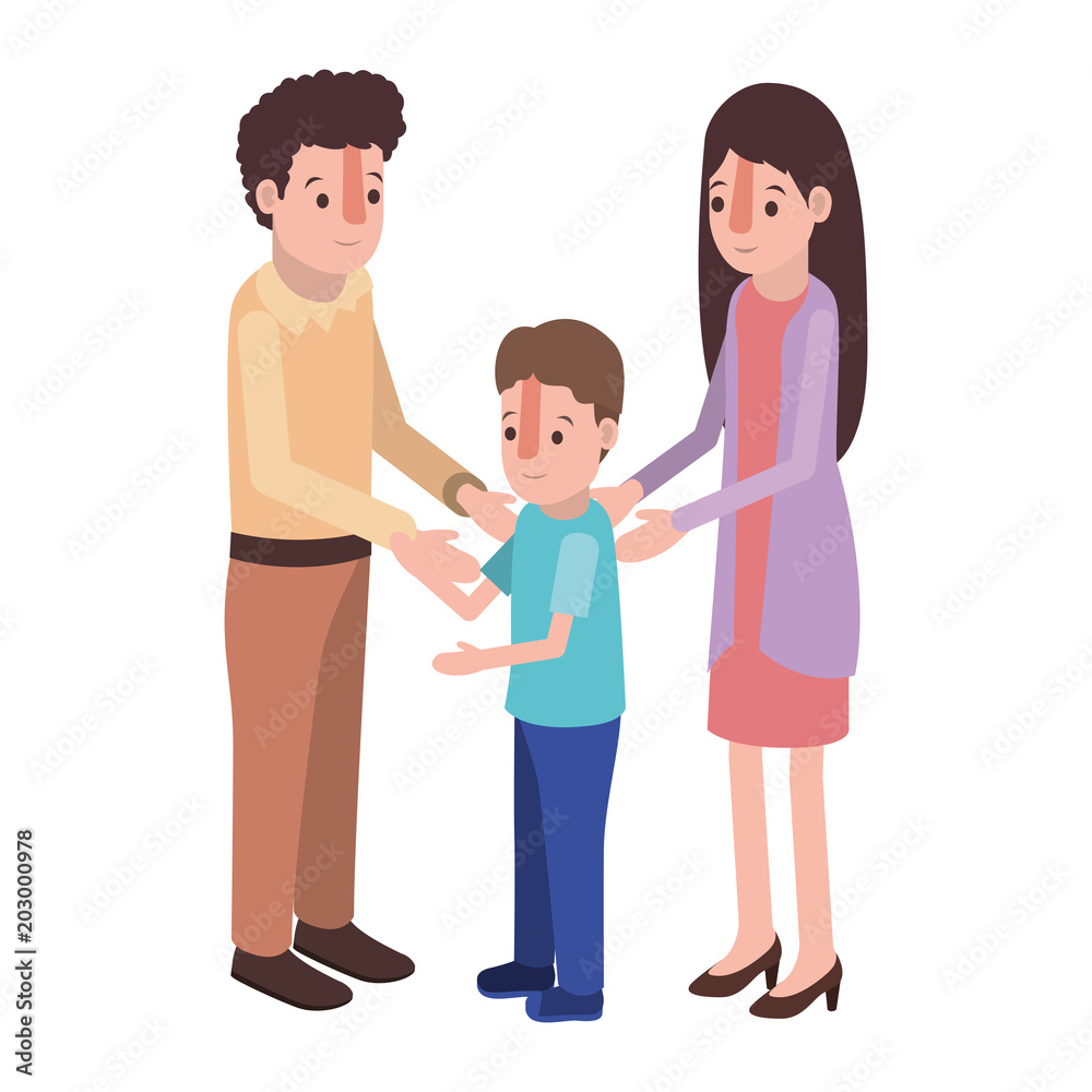 parents couple with son isometric characters vector illustration design