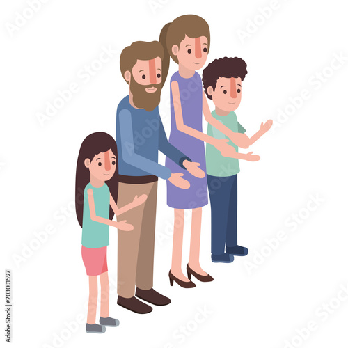 parents couple with son and daughter isometric vector illustration design