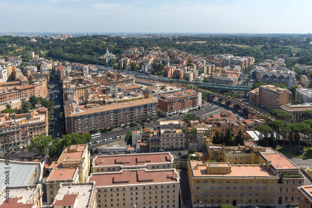 Obraz premium Amazing Panorama to Vatican and city of Rome from dome of St. Peter's Basilica, Italy