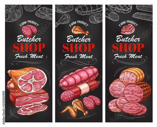 Butcher shop meat product and sausage banner