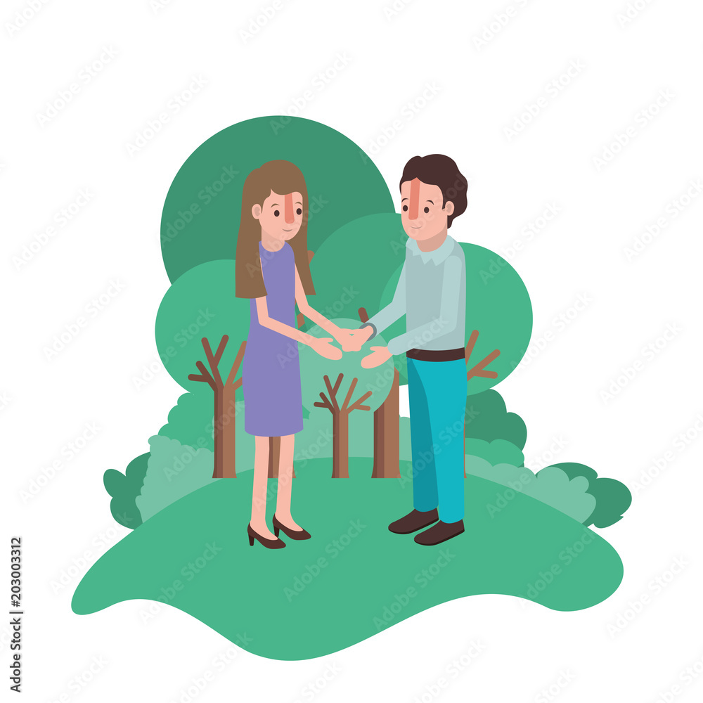 couple isometrics in field landscape avatars characters vector illustration couple isometrics in field landscape avatars characters vector illustration