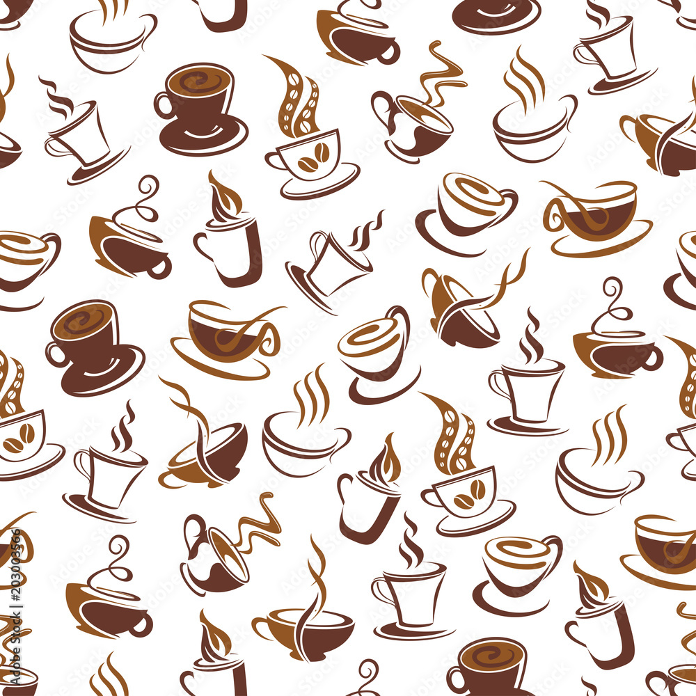 Coffee cup with bean seamless pattern background Coffee cup with bean seamless pattern background