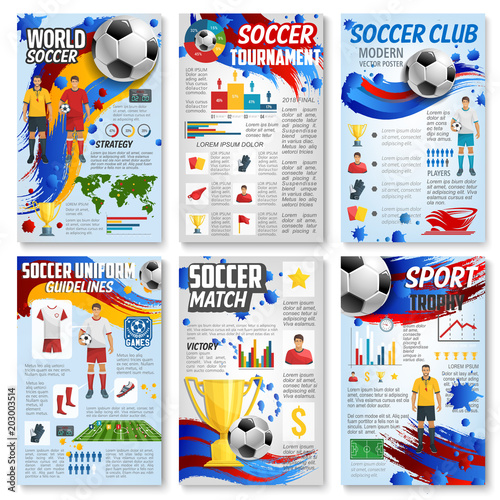 Soccer sport game infographic with football match