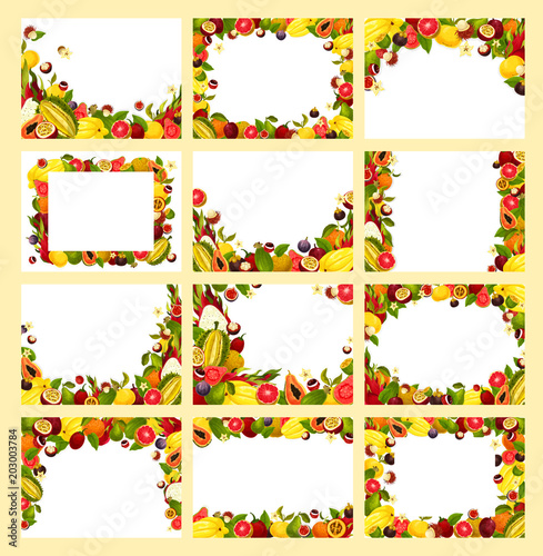 Fruit frame with fresh exotic and tropical berry