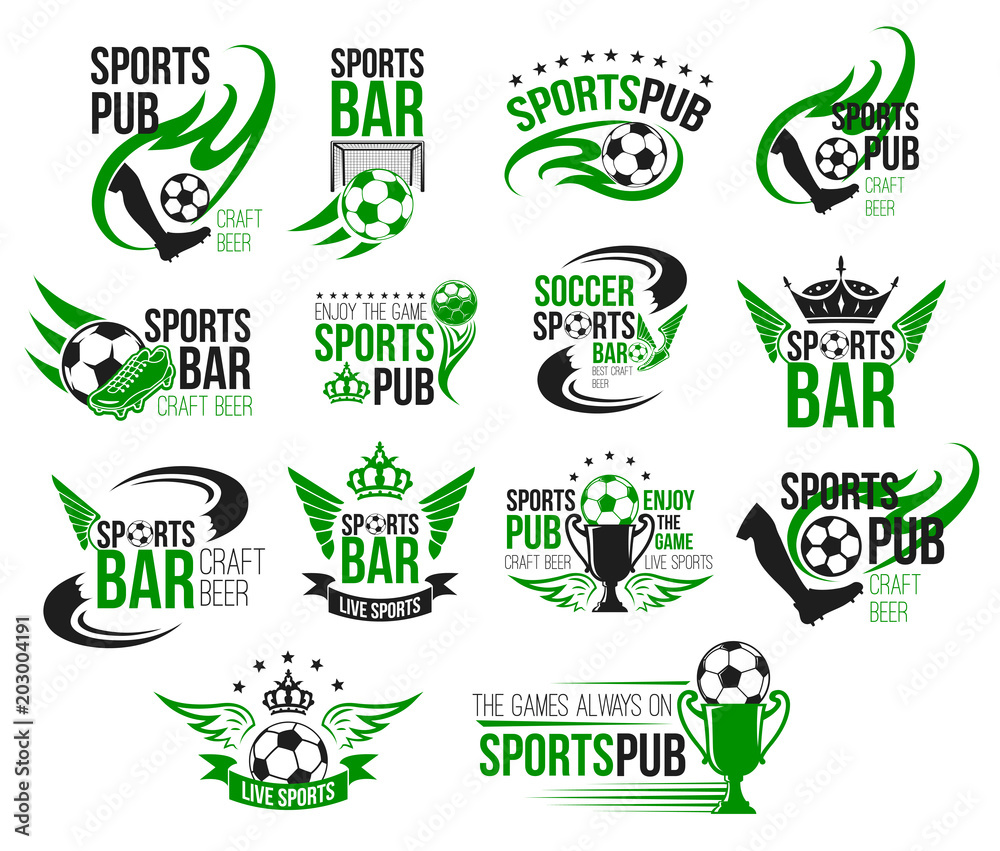 Naklejka premium Football sport pub icon of soccer ball and trophy