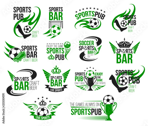 Football sport pub icon of soccer ball and trophy