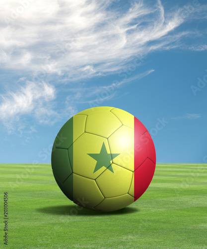 Soccer ball with Senegal flags in a green field  