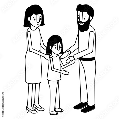parents couple with daughter isometric characters vector illustration design