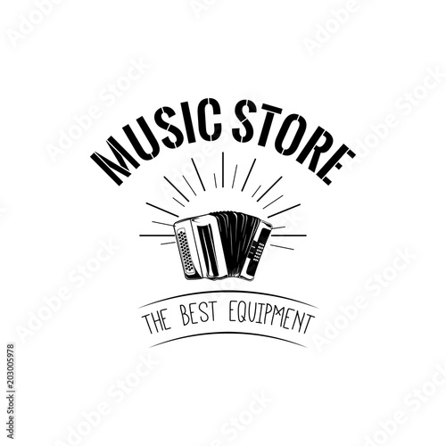Classical bayan (accordion). usic store label, music shop logo. Musical instrument icon. Vector.