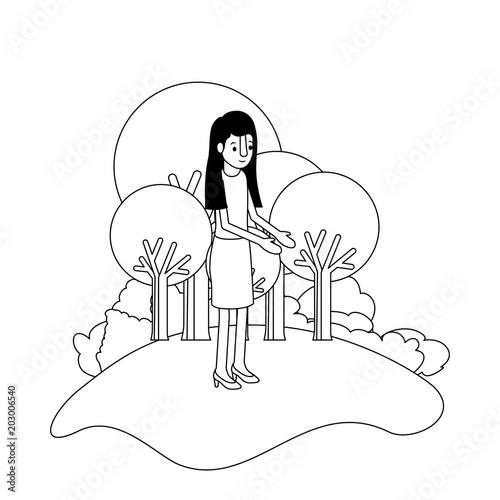 isometric woman in field landscape avatar character vector illustration design