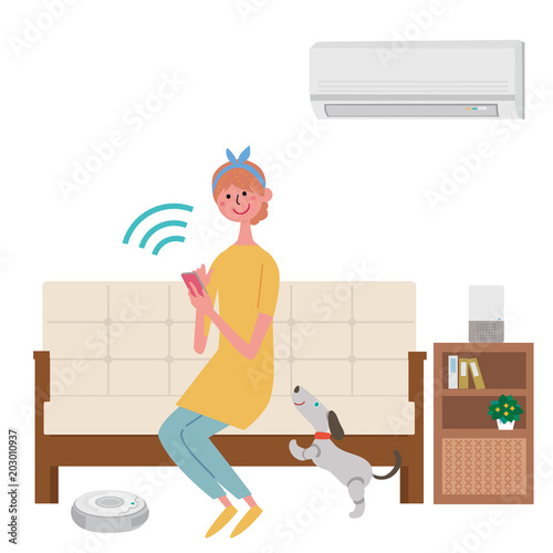 AI家電のある暮らし　イラスト　女性
