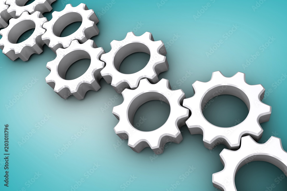 Composite image of Many white cogs and wheels against blue vignette Composite image of Many white cogs and wheels against blue vignette