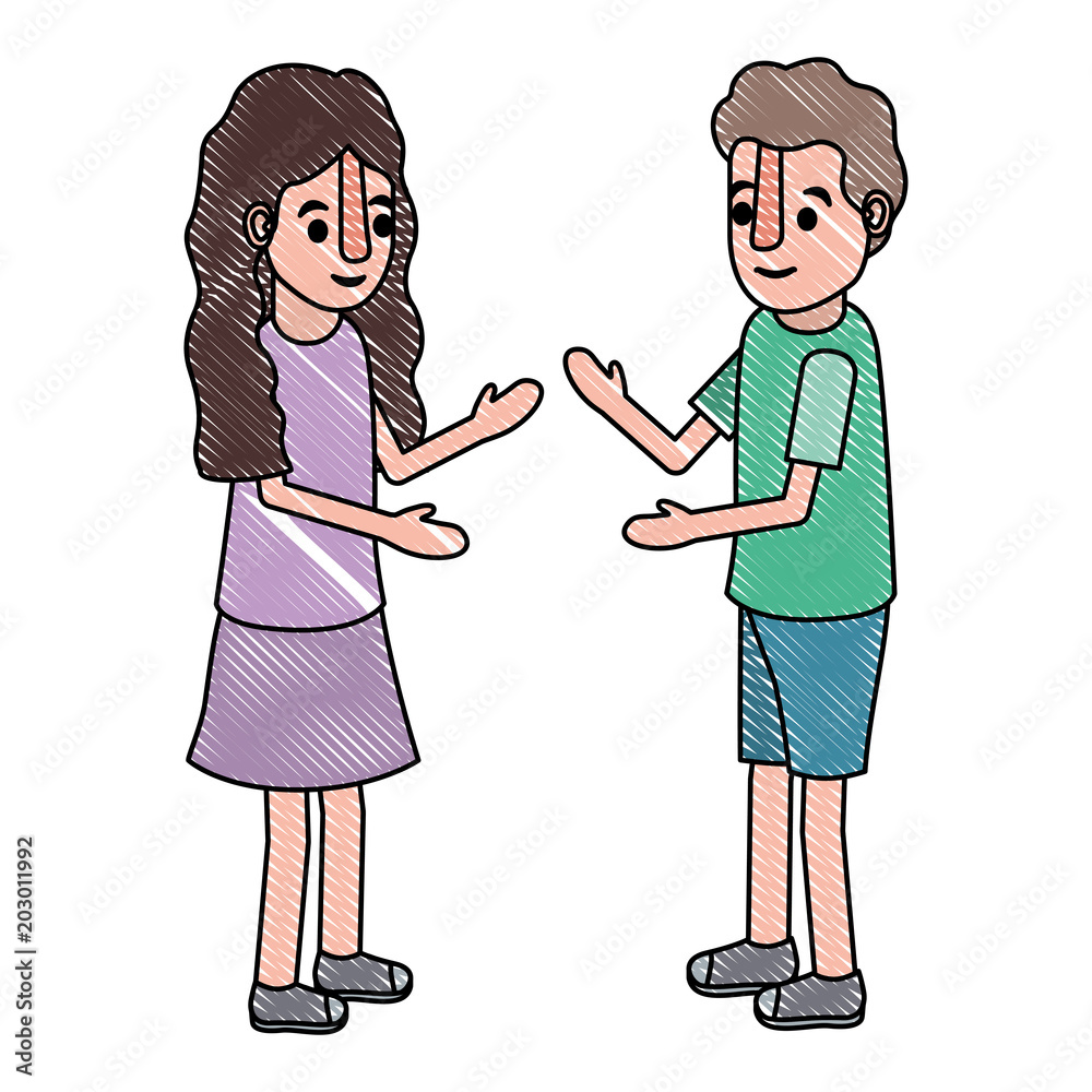 isometric little kids couple character vector illustration design isometric little kids couple character vector illustration design