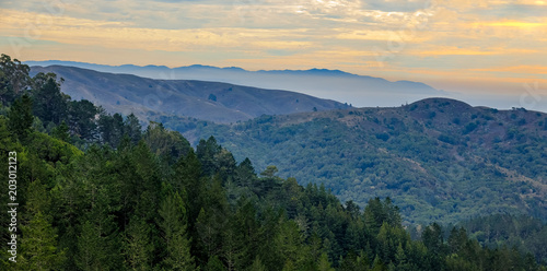 Fog rolling in around Mount Tamalpais north of San Francisco California