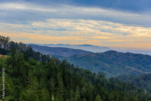 Fog rolling in around Mount Tamalpais north of San Francisco California