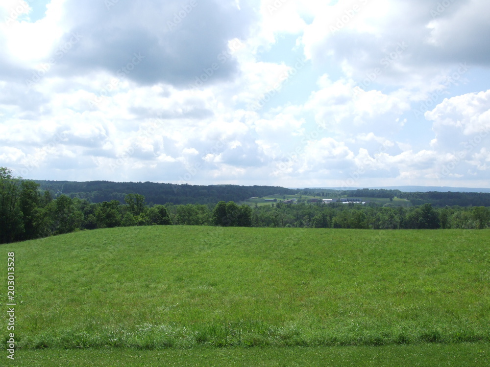 vista green pasture cloudy sky