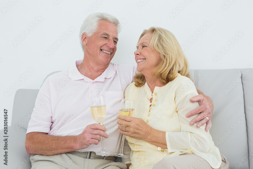 Senior couple with champagne flutes at home Senior couple with champagne flutes at home