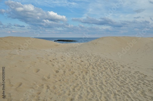 View of the beach in Belmar  New Jersey  along the long Jersey Shore beach on the Atlantic Ocean 