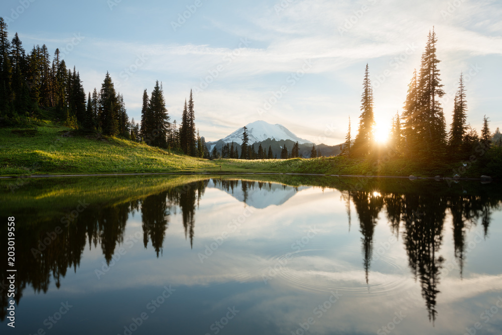 Sunrise at Tipsoo Lake with Mt. Rainier