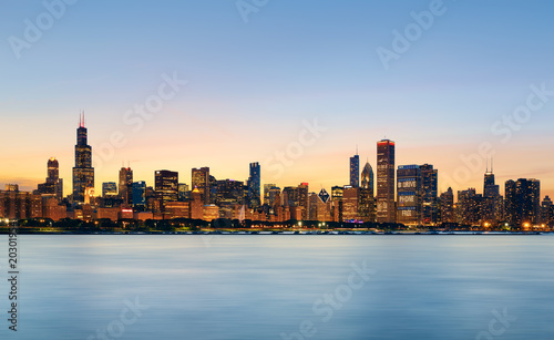 Chicago skyline at sunset