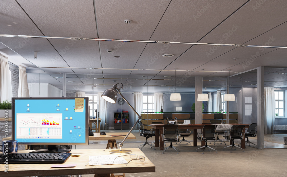 Obraz premium Elegant office interior. Mixed media
