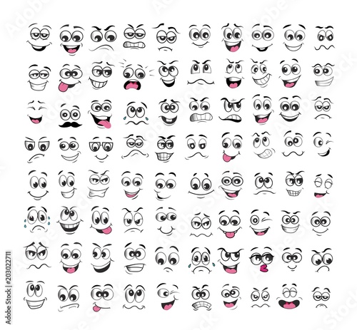 Fényképezés face expression set cartoon. emotion vector illustration