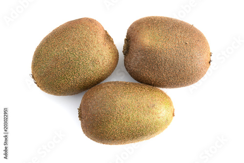 Three whole Kiwi isolated on white background