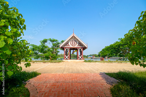 AYOTHAYA, THAILAND -APR 6,2018: pavilion behind in Wat Niwet Thamma Phat Ratchaworawihan in ayutthaya,Thailand photo